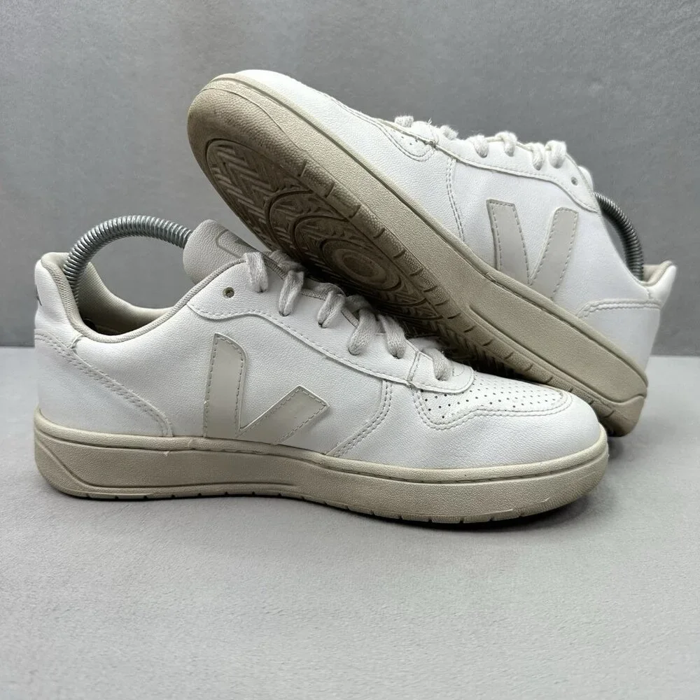 VEJA V-10 CWL‎ Womens Size 8 Shoes White Natural Leather Lace-Up Casual Sneakers